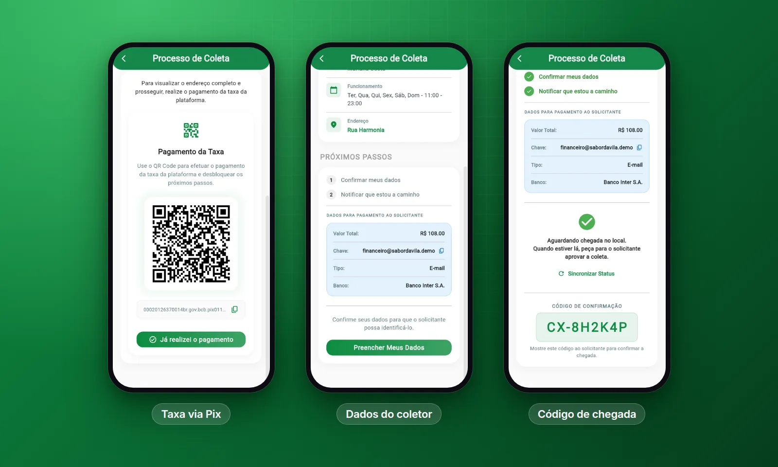 Pagamento da taxa via PIX e código de confirmação
