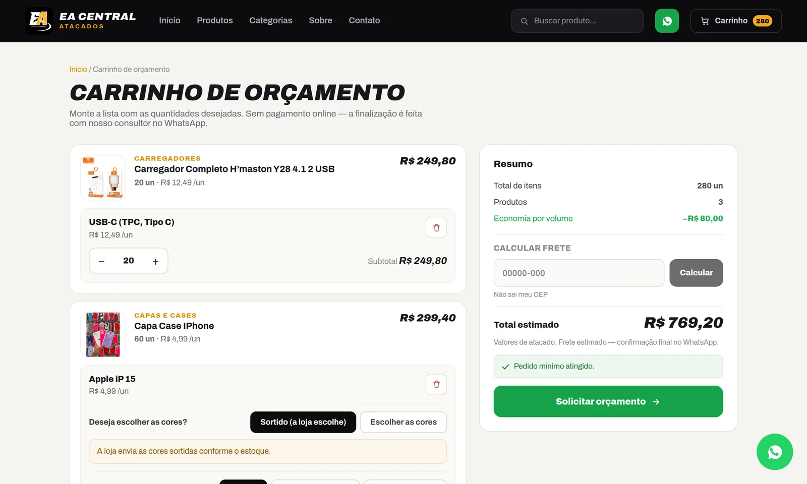 Carrinho agrupado por produto com faixa de desconto conquistada